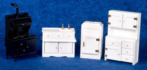 4pc Old Fashioned Kitchen Set - White with Black