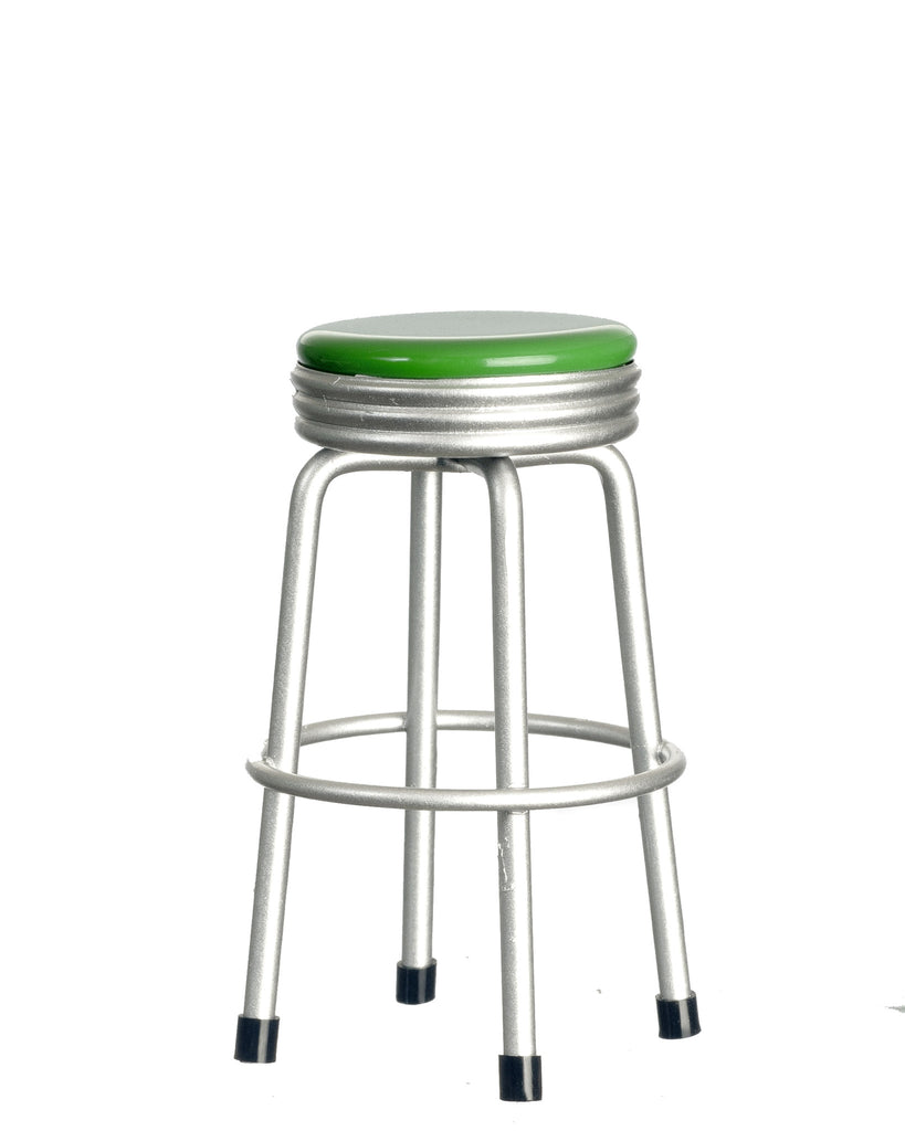 1950's Style Kitchen Stool - Silver with Green