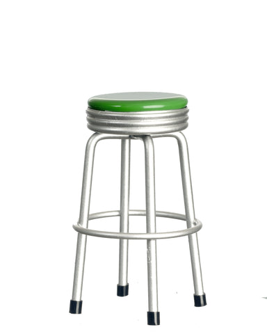 1950's Style Kitchen Stool - Silver with Green