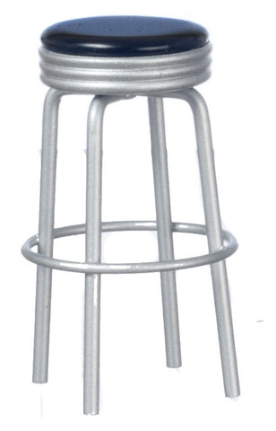 1950's Style Kitchen Stool - Silver with Black