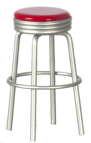 1950's Style Kitchen Stool - Silver with Red