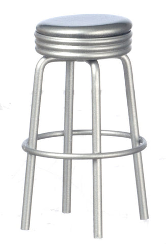 1950's Style Kitchen Stool - Silver with Silver