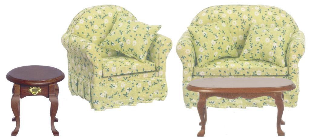4 pc Traditional Floral Living Room Set -Green