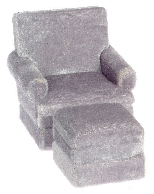 Traditional Velour Chair and Ottoman - grey