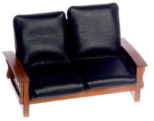 Modern Leather Sofa - Walnut with Black