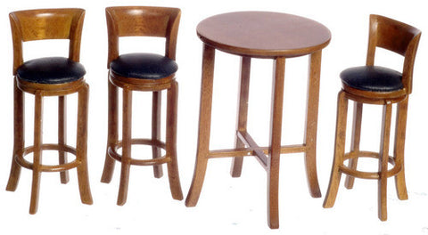 3pc Tall Table Set - Walnut with Black Leather