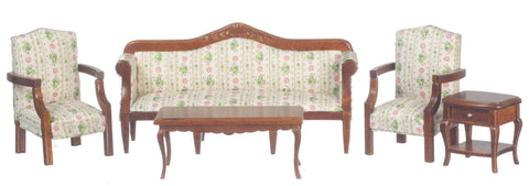 5 pc Sheraton Living Room Set - Walnut with Floral Print
