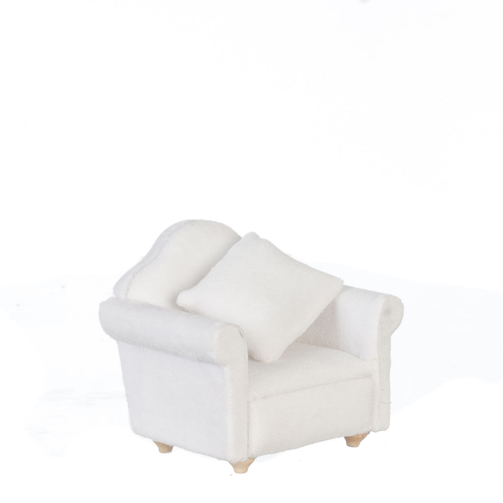 Traditional White Chair with Pillows - Walnut