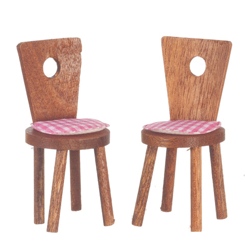 2pc Modern Cute Chair Set - Walnut with pink Gingham