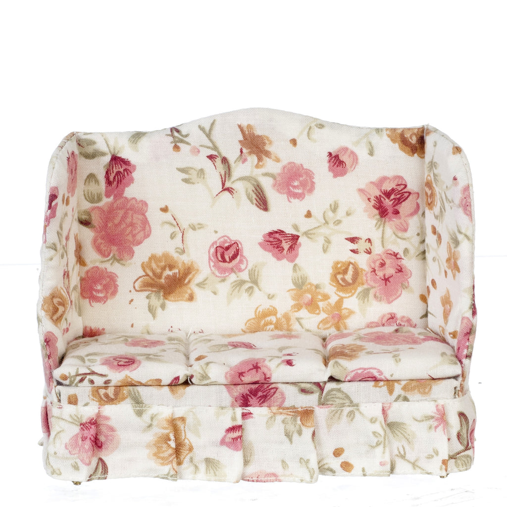 Traditional Floral Sofa - white, tan, pink, and green
