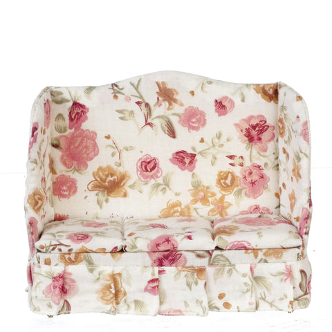 Traditional Floral Sofa - white, tan, pink, and green