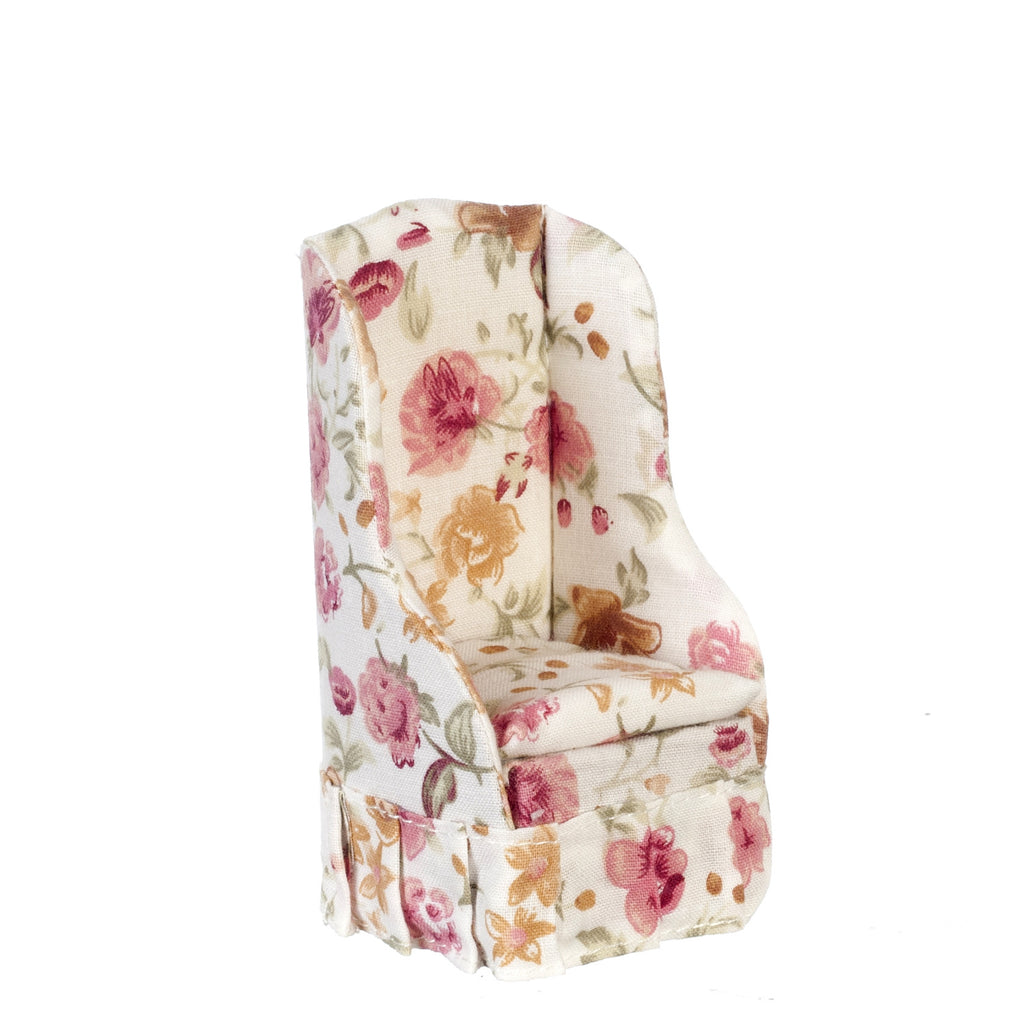 Traditional Floral Chair - Walnut with pink, white, tan, green