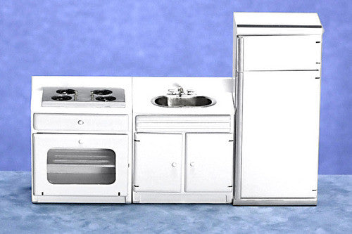 3pc Modern Kitchen Appliance Set - white with silver