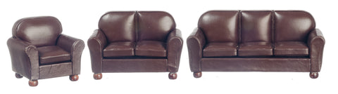 3 pc Leather Living Room Set - Brown