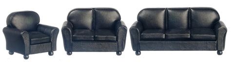 3 pc Leather Living Room Set - Black