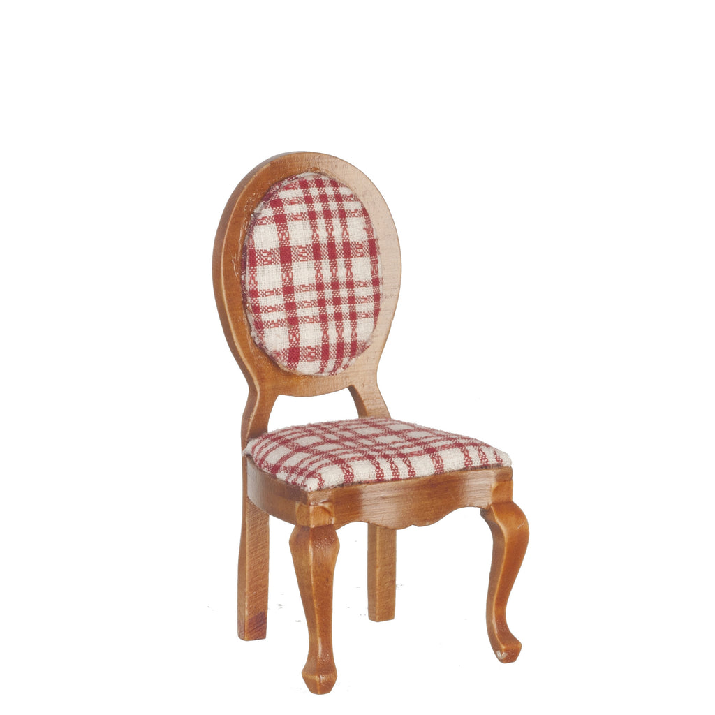 Victorian Side Chair - Walnut with Red and White Plaid