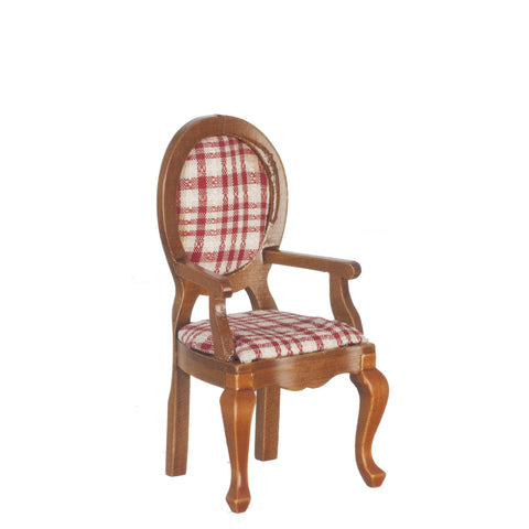 Victorian Armchair - Walnut with Red and White Plaid