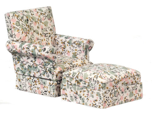 Traditional Floral Chair with Ottoman