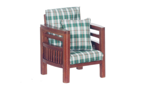 Modern Plaid Chair - Walnut with Green Plaid