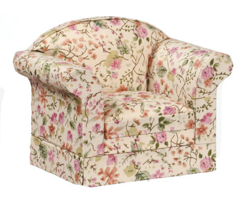 Traditional Floral Overstuffed Chair - Floral- Pink, Orange, and Green