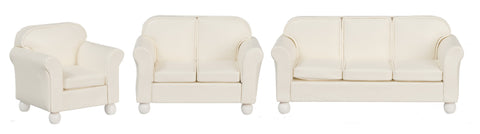 3 pc Leather Living Room Set - Cream