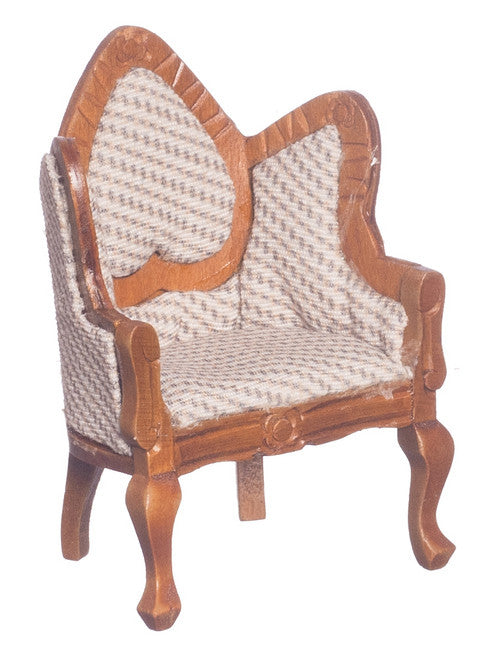 Victorian Printed Mirror Back Chair - Walnut with white and tan Print