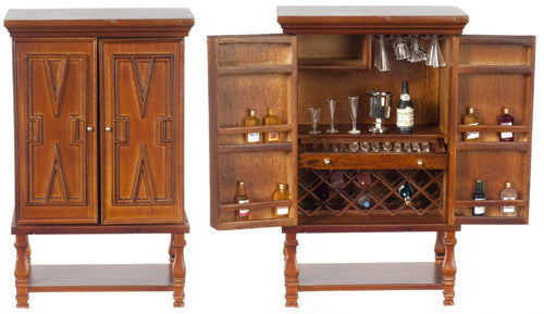Chateau Roux Bar Cabinet with Accessories Set - Walnut