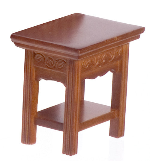 Carved End Table - Walnut