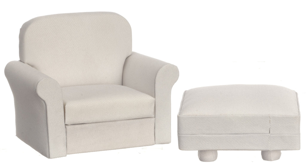 Modern Chair with Ottoman - White
