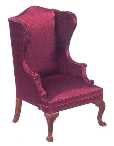 Wing Chair- Walnut with Burgundy
