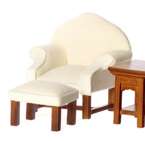 Traditional Chair with Ottoman - Walnut with White