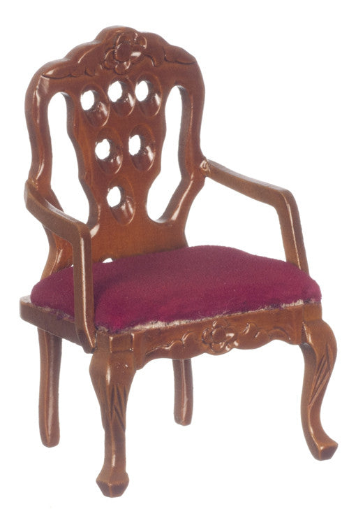 Victorian Carved Back Chair - Walnut with Red