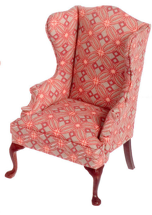 Queen Anne Armchair - Walnut with Gray and Muted Red