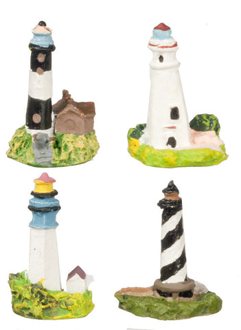 4 pc Mini Lighthouse Figurine Set - Polyresin grass