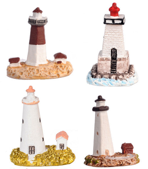 4 pc Mini Lighthouse Figurine Set - Polyresin - Sand
