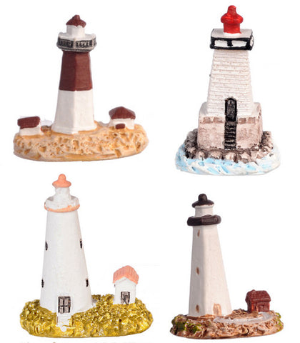 4 pc Mini Lighthouse Figurine Set - Polyresin - Sand
