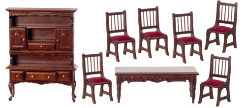 8pc Victorian Dining Room Set - Mahogany with Red