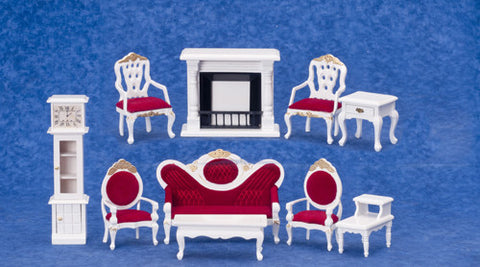 10 pc Victorian Living Room Set - White with Red
