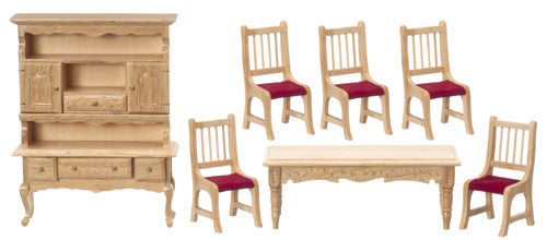 7pc Traditional Dining Room Set - Oak with Red